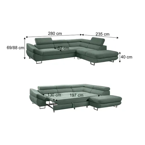Canapé d'angle convertible OCTAVE tissu Curio écume droit