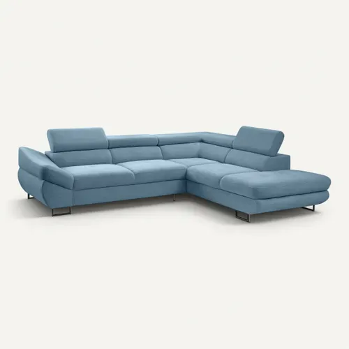 Canapé d'angle convertible OCTAVE tissu Curio bleu droit vue 3/4