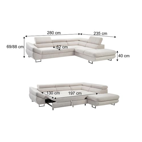 Canapé d'angle convertible OCTAVE tissu Curio grège gauche