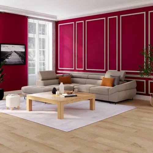Canapé d'angle convertible OCTAVE tissu Curio taupe gauche vue d'ambiance 1