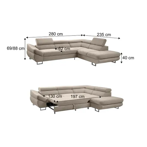 Canapé d'angle convertible OCTAVE tissu Curio taupe gauche
