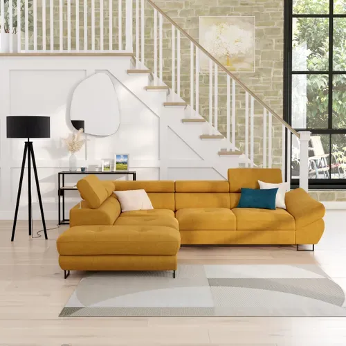 Canapé d'angle convertible OCTAVE tissu Curio jaune gauche vue d'ambiance 1