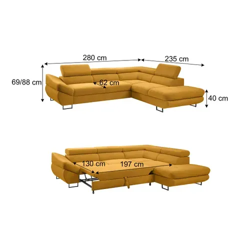 Canapé d'angle convertible OCTAVE tissu Curio jaune gauche