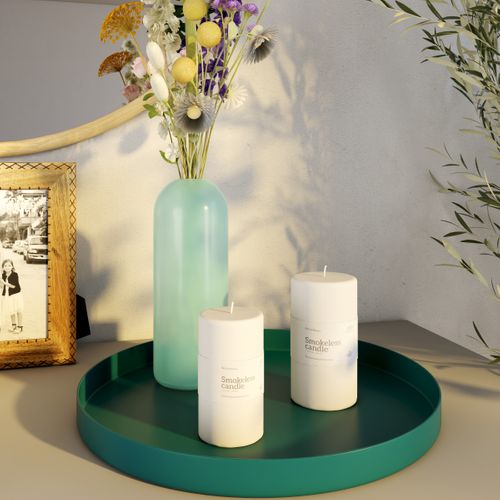 Bougie cylindrique H. 14 cm ORIA Blanc vue d'ambiance 1
