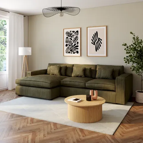 Canapé d'angle méridienne gauche CLOUD tissu vert