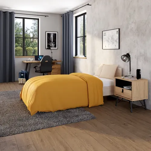 Housse de couette 140x200 cm DREAMEA PERCALE OCRE vue d'ambiance 1
