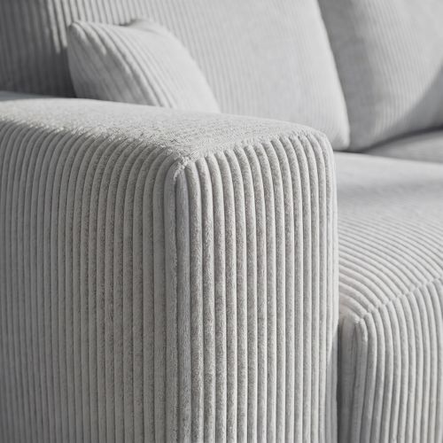 Canapé d'angle méridienne GABIN velours côtelé gris clair vue détaillée