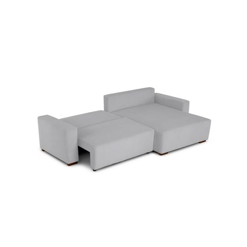 Canapé d'angle méridienne GABIN velours côtelé gris clair