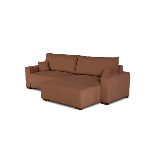 Canapé d'angle méridienne GABIN velours côtelé terracotta vue de profil
