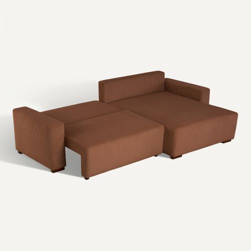 Canapé d'angle méridienne GABIN velours côtelé terracotta