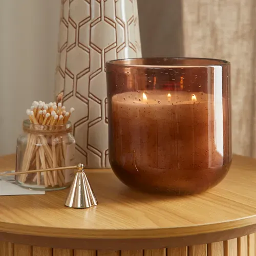 Bougie 3 mèches H. 15,5 cm POLINA Marron vue d'ambiance 1