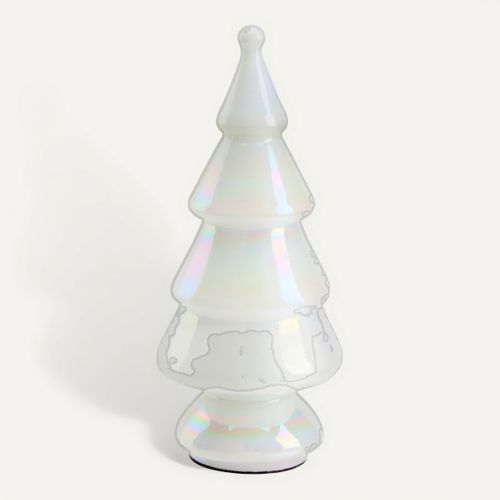 Sapin déco à poser H. 24 cm VALMON Blanc irisé vue 3/4