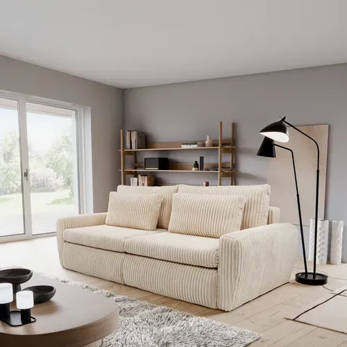 Canapé 3 places convertible MEVI tissu ambiance crème vue d'ambiance 1