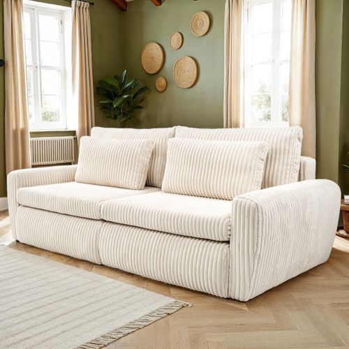 Canapé 3 places convertible MEVI tissu ambiance crème