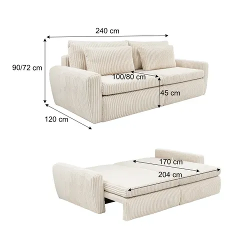 Canapé 3 places convertible MEVI tissu ambiance crème