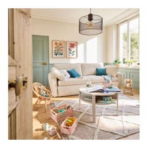 Canapé 3 places convertible MEVI tissu ambiance grège