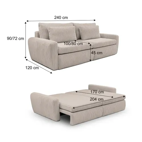 Canapé 3 places convertible MEVI tissu ambiance grège