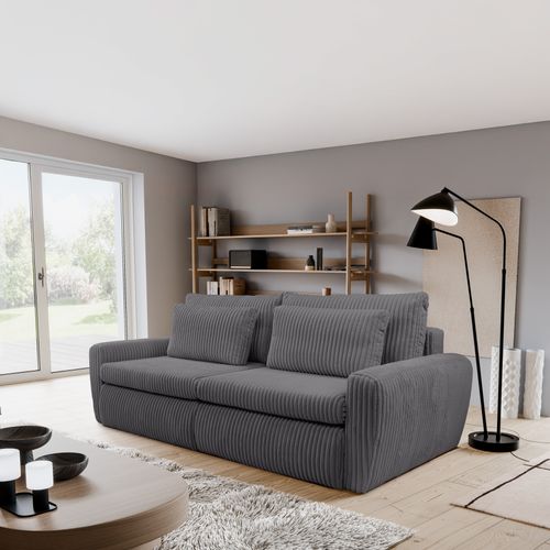 Canapé 3 places convertible MEVI tissu ambiance anthracite
