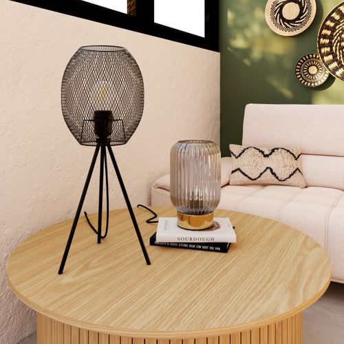 Lampe à poser trépied H. 51 cm CAGE Noire mate
