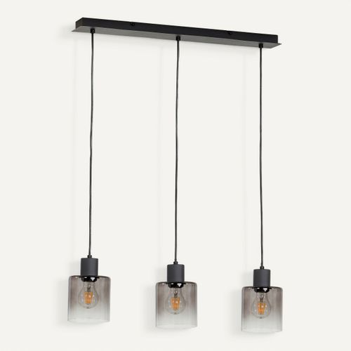 Suspension 3 lumières L. 64 cm JOHANNA Noire vue 3/4