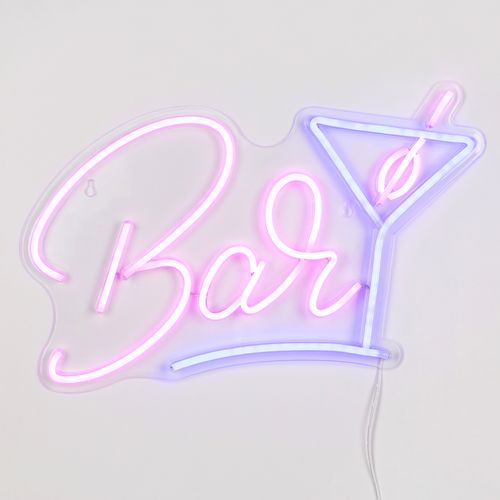 Néon mural LED USB L. 40 cm BAR Rose et bleu