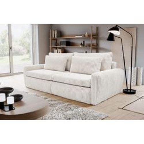 Canapé 3 places convertible MEVI tissu ambiance blanc