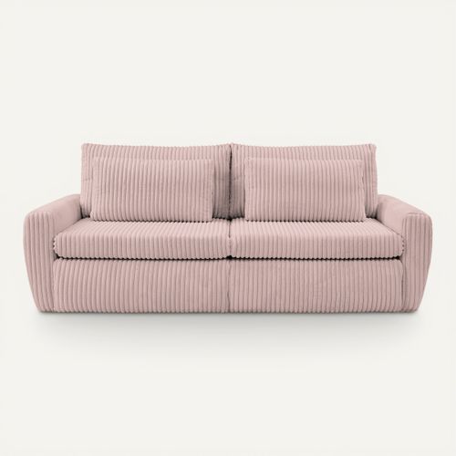 Canapé 3 places convertible MEVI tissu ambiance rose vue de face