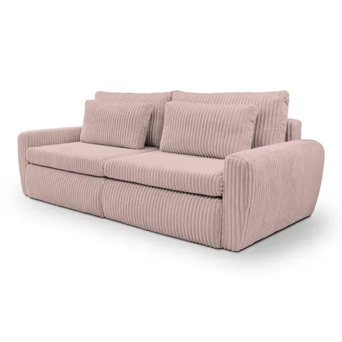 Canapé 3 places convertible MEVI tissu ambiance rose vue de profil