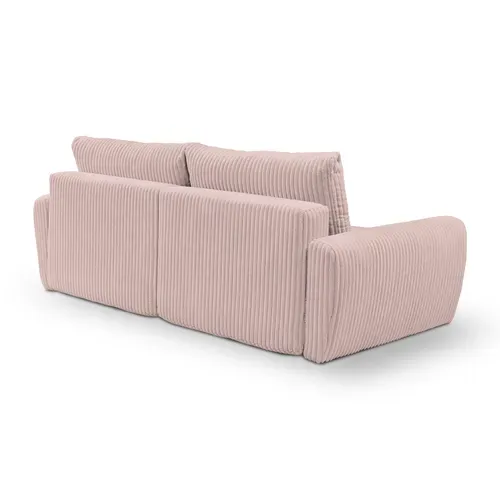 Canapé 3 places convertible MEVI tissu ambiance rose vue de derrière