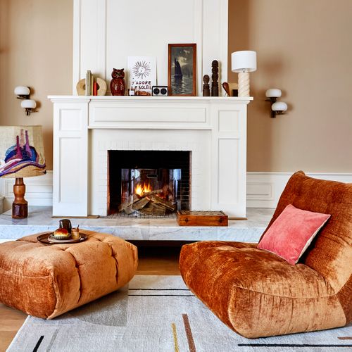 Fauteuil FORIO tissu moutarde vue d'ambiance 1