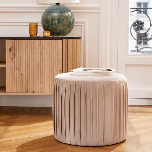 Pouf H. 35 cm ANAIS Beige vue d'ambiance 1