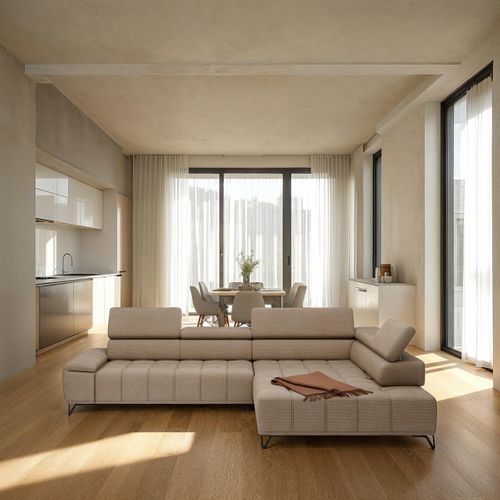 Canapé d'angle droit relax PALLADIO tissu eden beige