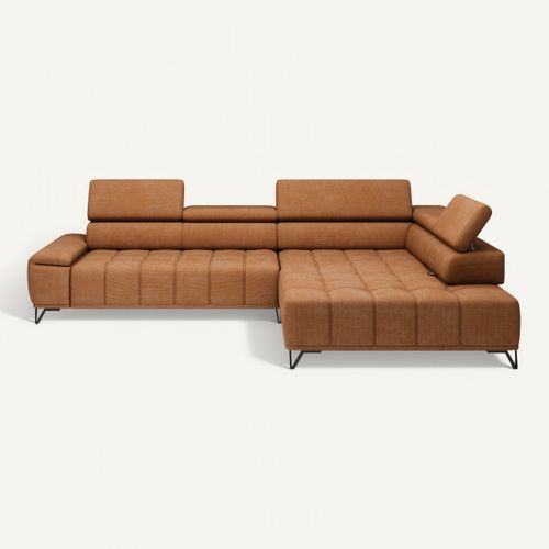 Canapé d'angle droit relax PALLADIO tissu eden terracotta vue de face