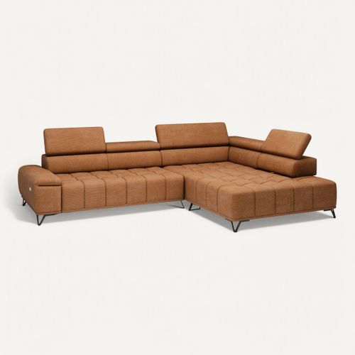 Canapé d'angle droit relax PALLADIO tissu eden terracotta vue 3/4