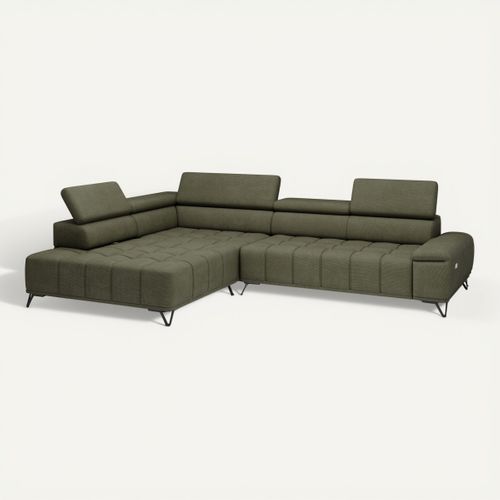 Canapé d'angle gauche relax PALLADIO tissu eden vert vue 3/4