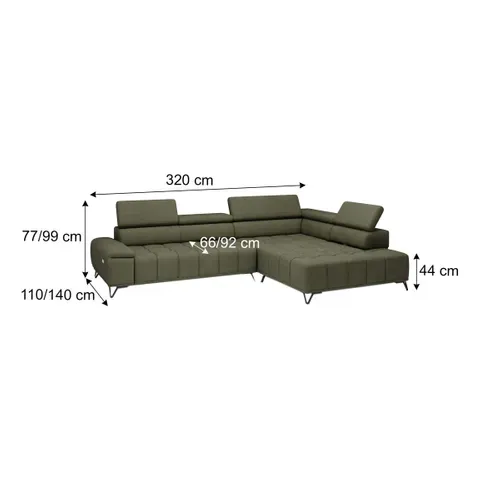 Canapé d'angle gauche relax PALLADIO tissu eden vert