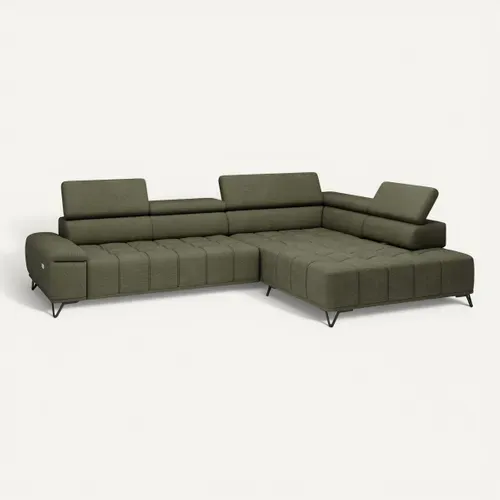 Canapé d'angle droit relax PALLADIO tissu eden vert vue 3/4