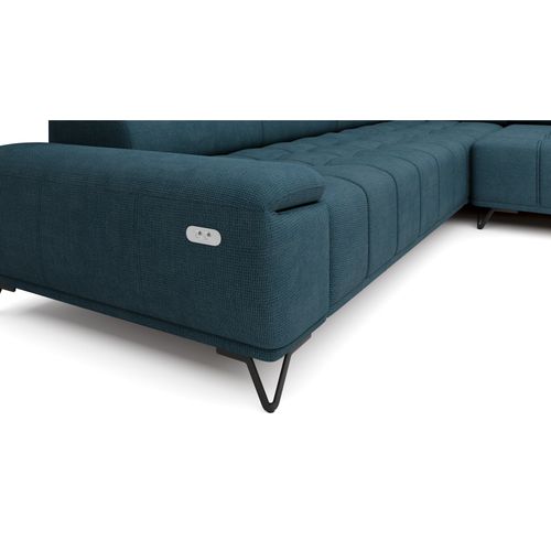 Canapé d'angle droit relax PALLADIO tissu eden bleu clair vue accessoires