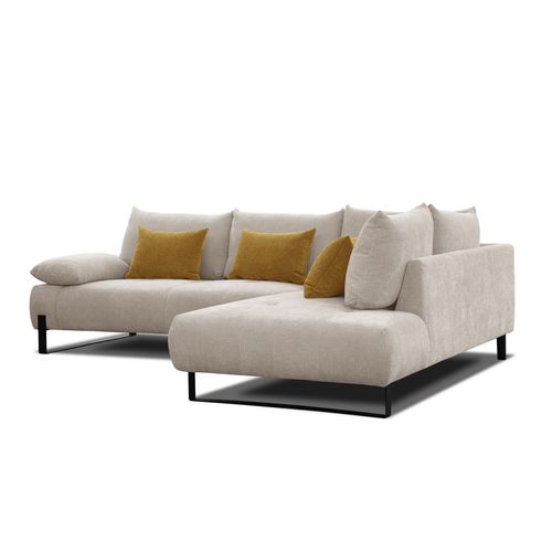 Canapé d'angle droit LUCCAS tissu madera beige vue de profil