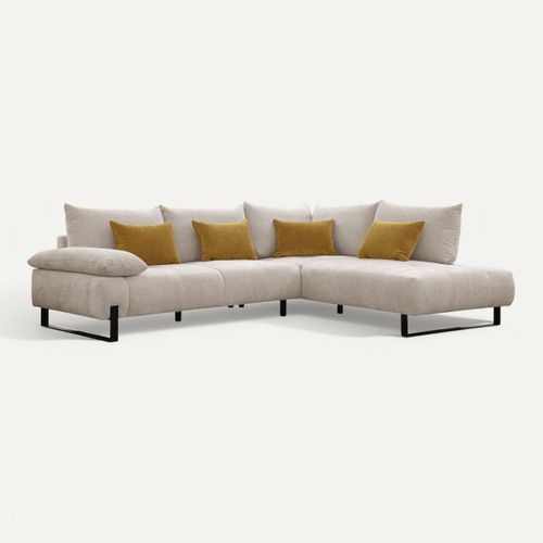 Canapé d'angle droit LUCCAS tissu madera beige vue 3/4