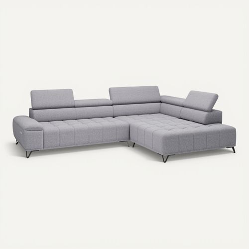 Canapé d'angle droit relax PALLADIO tissu bubble gris vue 3/4