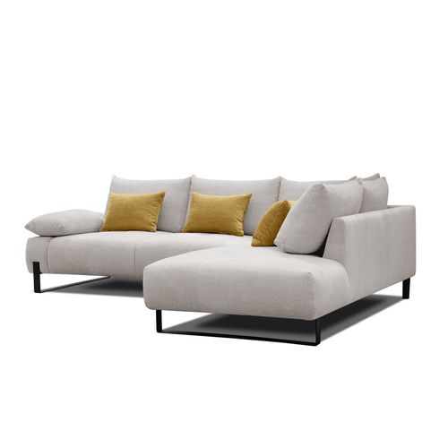 Canapé d'angle droit LUCCAS tissu forte beige vue de profil