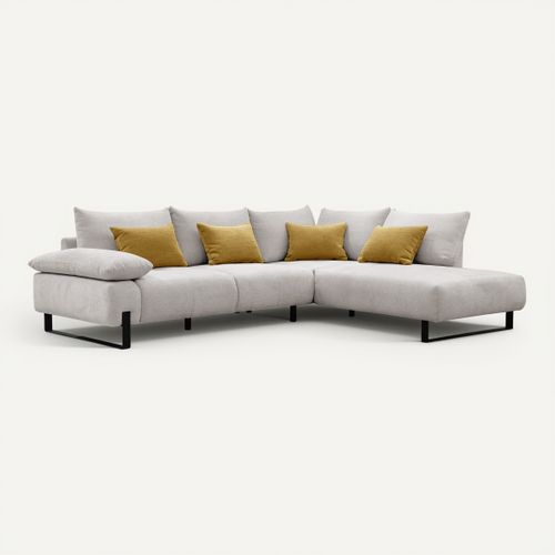Canapé d'angle droit LUCCAS tissu forte beige vue 3/4