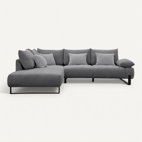 Canapé d'angle gauche LUCCAS tissu forte gris bleu vue de face