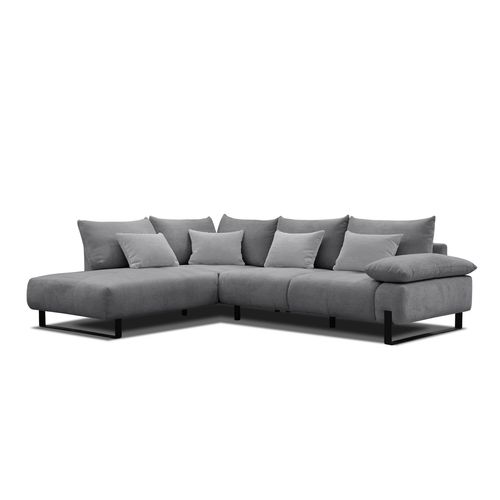 Canapé d'angle gauche LUCCAS tissu forte gris bleu vue de profil