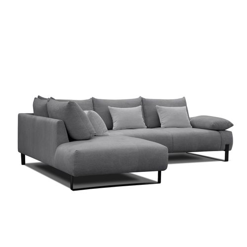 Canapé d'angle gauche LUCCAS tissu forte gris bleu vue 3/4