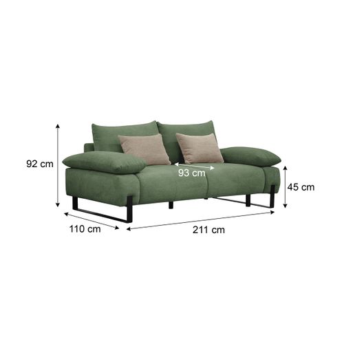 Canapé 2,5 places LUCCAS tissu forte vert
