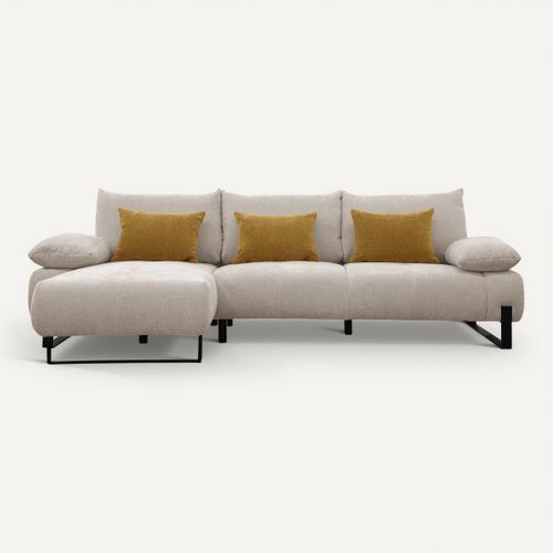 Canapé d'angle méridienne gauche LUCCAS tissu madera beige vue de face