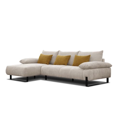Canapé d'angle méridienne gauche LUCCAS tissu madera beige vue de profil