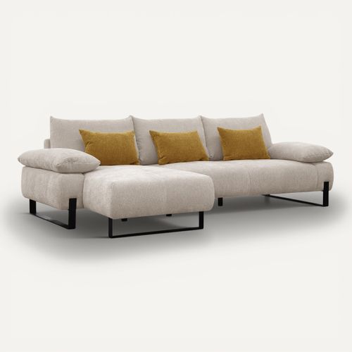 Canapé d'angle méridienne gauche LUCCAS tissu madera beige vue 3/4